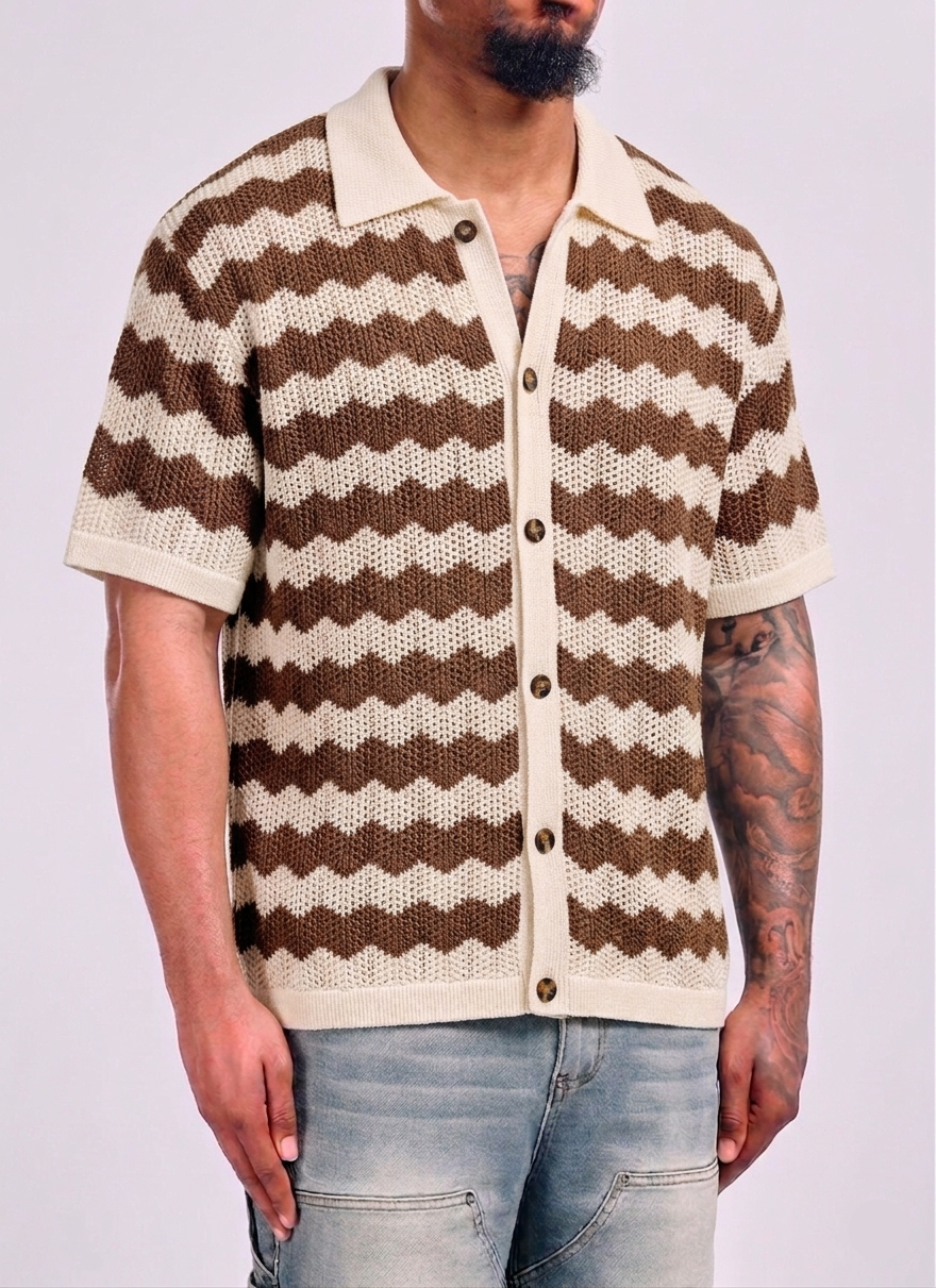 Brown Waves Polo Shirt