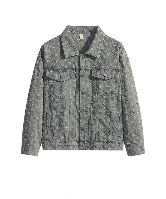 Pattern Denim Jacket Distressed