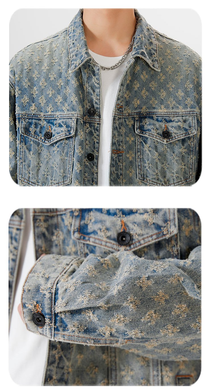 Pattern Denim Jacket Distressed