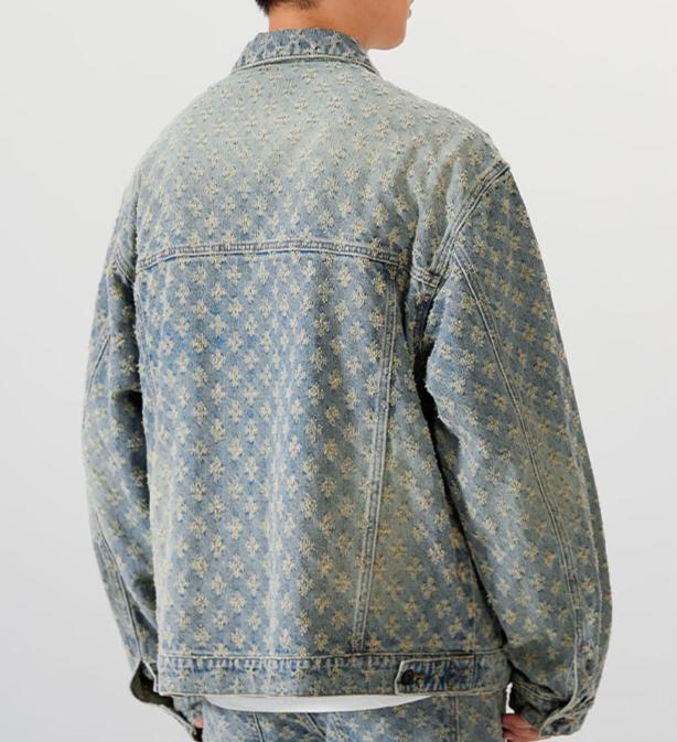 Pattern Denim Jacket Distressed