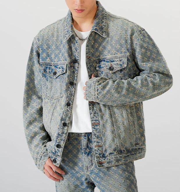 Pattern Denim Jacket Distressed