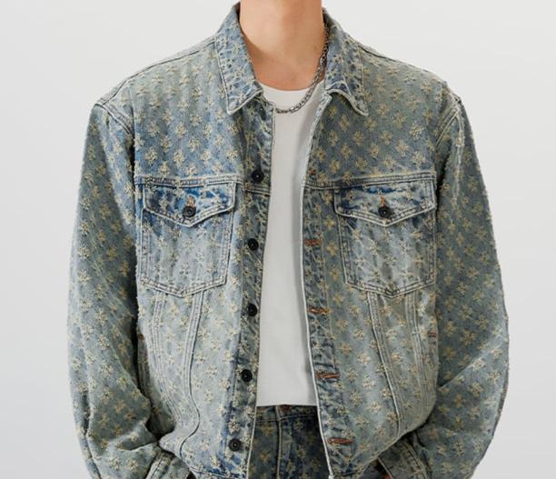 Pattern Denim Jacket Distressed