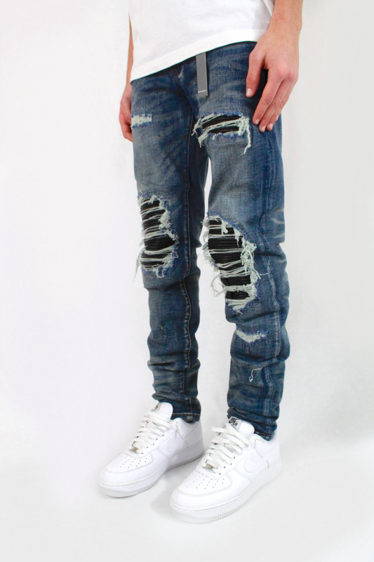 Jeans biker blue-black patch