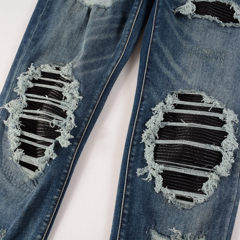 Men's Black Denim Straight Leg Stars Ripped Casual Jeans Pants Trousers  Punk New | eBay
