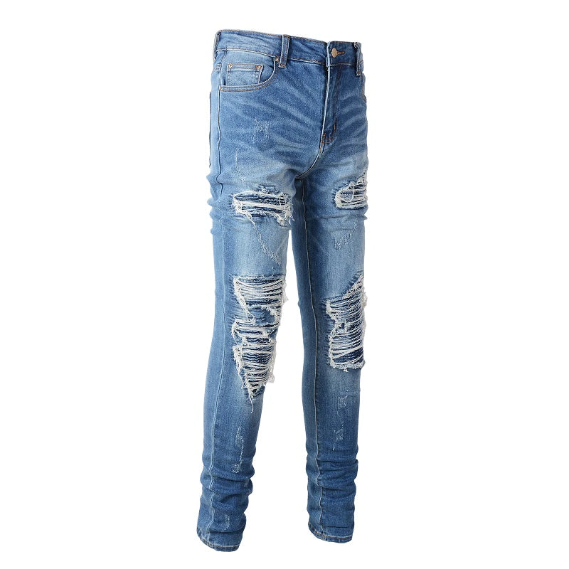 Jeans biker light blue patch